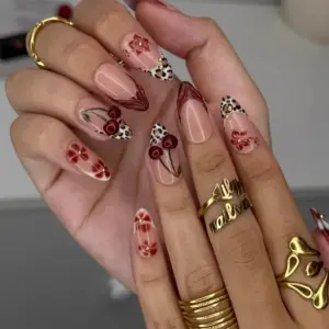 cherry leopard 3d press on nails 3