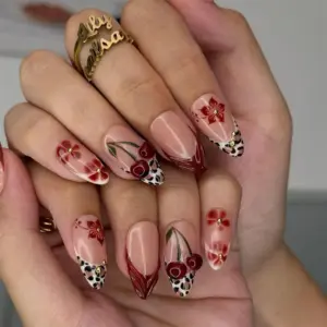 cherry leopard 3d press on nails 4