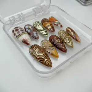 chrome gold brown 3d metal press on nails 4