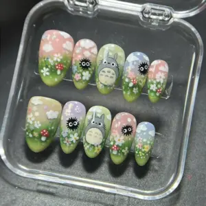 cottagecore floral press on nails 3d garden spring 3