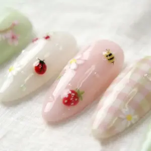 cottagecore ladybug bee press on nails ging