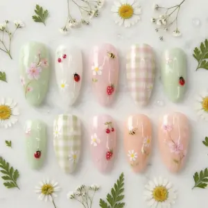 cottagecore ladybug bee press on nails ging 1