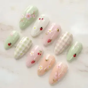 cottagecore ladybug bee press on nails ging 4