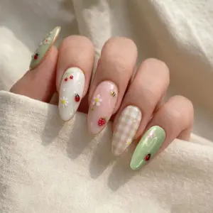 cottagecore ladybug bee press on nails ging 5