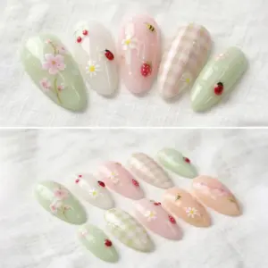 cottagecore ladybug bee press on nails ging 7