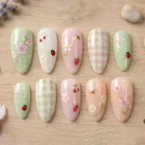 cottagecore ladybug bee press on nails ging 8