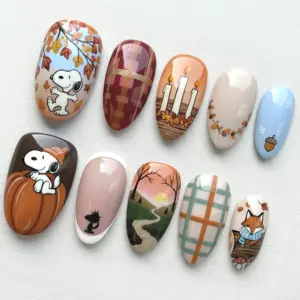 cute cartoon fall autumn press on nails 2