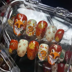 fox fall maple leaf glitter press on nails 3