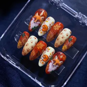 fox fall maple leaf glitter press on nails 4