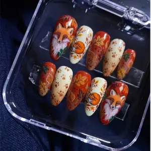 fox fall maple leaf glitter press on nails 5