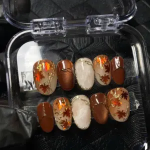 maple leaf marble burgundy press on nails 2