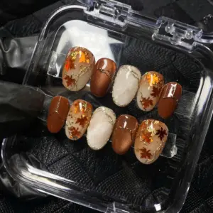 maple leaf marble burgundy press on nails 3