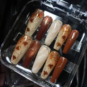 maple leaf marble burgundy press on nails 4