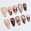 tortoiseshell floral nude chrome press on nails 1
