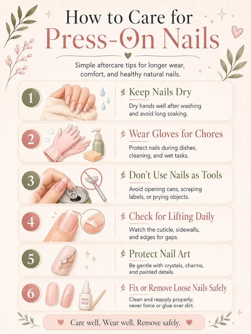 Care tips for keeping press-on nails secure, clean and protected