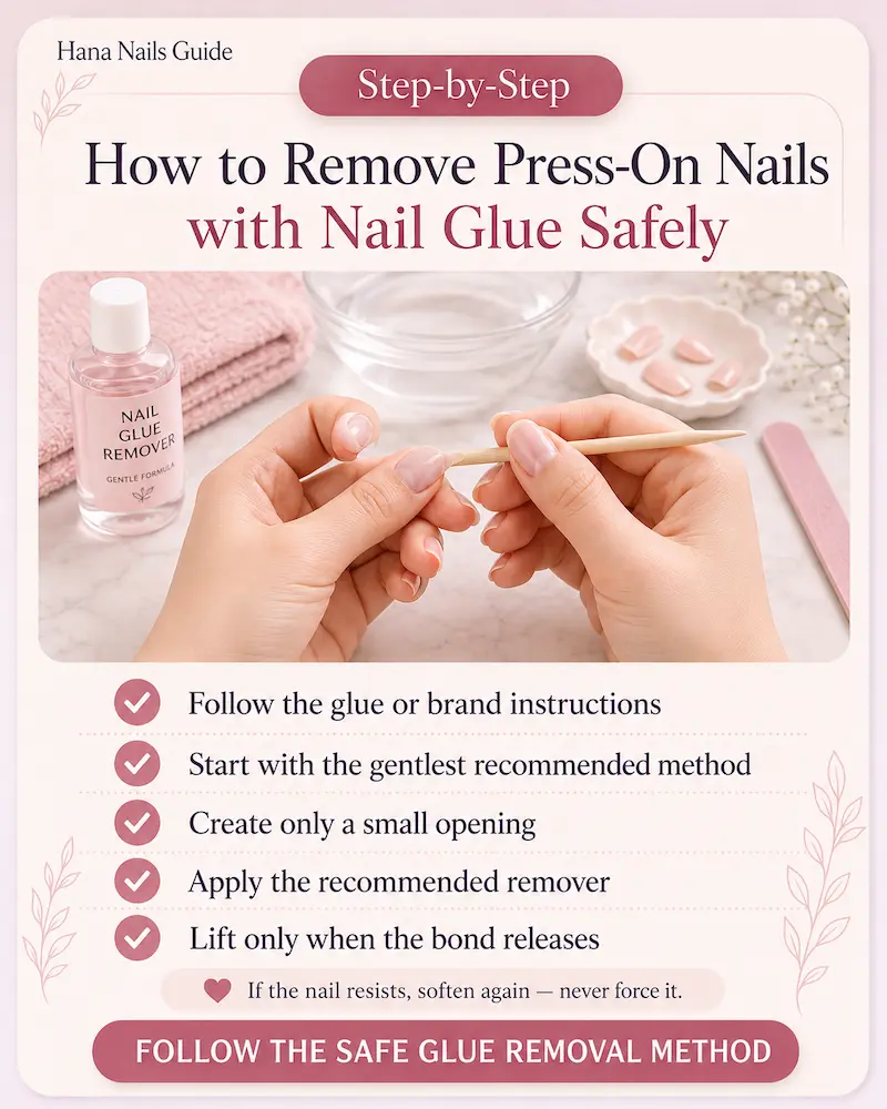 Steps for safely removing press-on nails applied with adhesive tabs