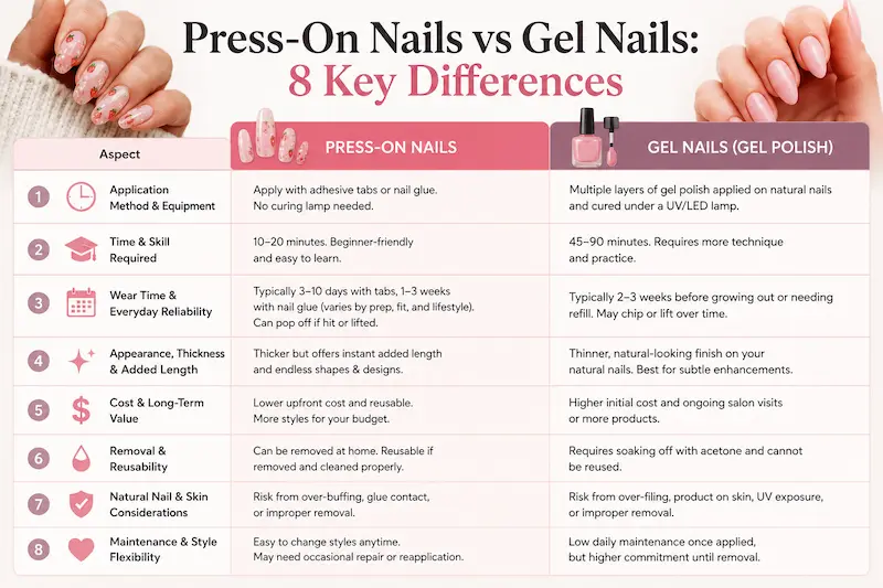 Press-On Nails vs Gel Nails: 8 Key Differences