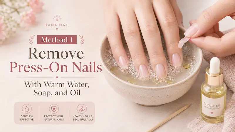 Method 1: Remove Press-On Nails With Warm Water, Soap, and Oil