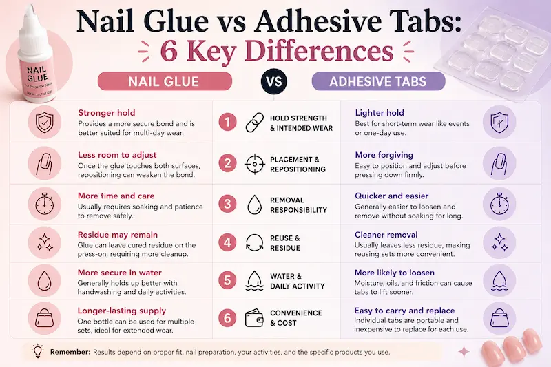 Nail Glue vs Adhesive Tabs: 6 Key Differences